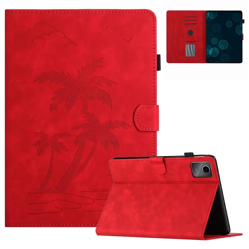 Für Xiaomi Pad 6 / Pad 6 Pro Hülle Kartenhalter Stand Kokosnussbaum geprägt Leder Tablet Cover - Rot