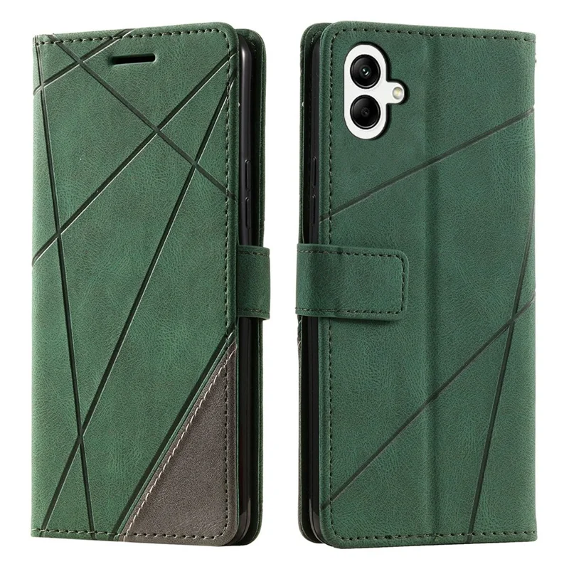 For Samsung Galaxy A05 4G Leather Case Lines Imprinted Skin-touch Wallet Phone Cover - Green