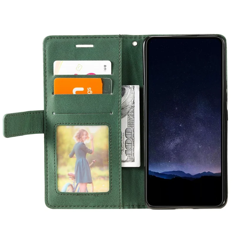 For Samsung Galaxy A05 4G Leather Case Lines Imprinted Skin-touch Wallet Phone Cover - Green