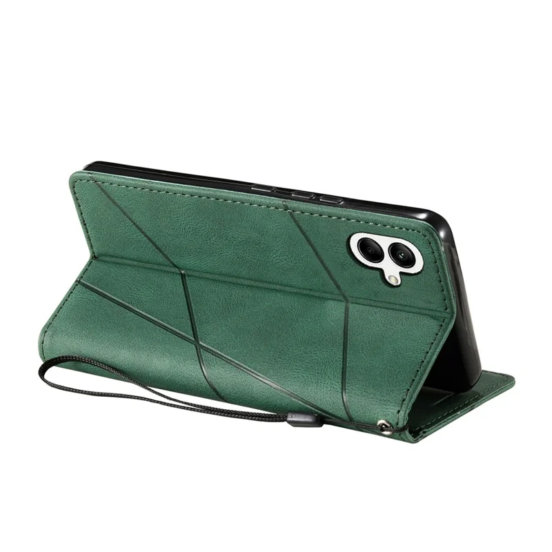 For Samsung Galaxy A05 4G Leather Case Lines Imprinted Skin-touch Wallet Phone Cover - Green