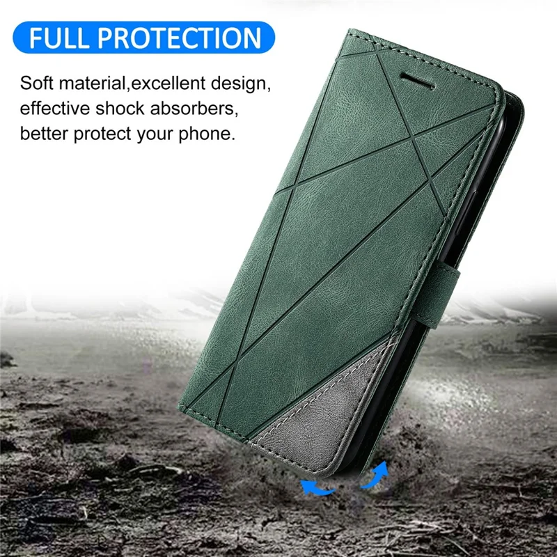 For Samsung Galaxy A05 4G Leather Case Lines Imprinted Skin-touch Wallet Phone Cover - Green