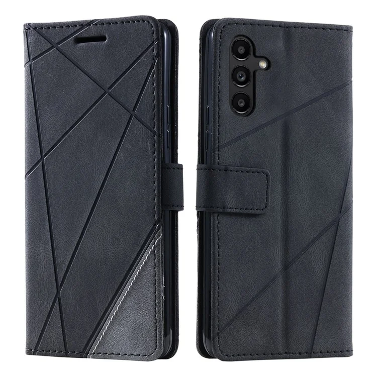 Para Samsung Galaxy A55 5G Capa de Telefone à Prova de Choque Suporte de Suporte PU Leather Wallet Imprinted Line Case - Preto