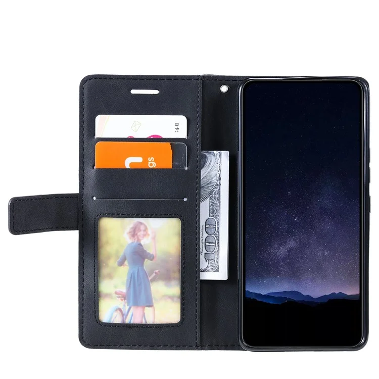 Para Samsung Galaxy A55 5G Capa de Telefone à Prova de Choque Suporte de Suporte PU Leather Wallet Imprinted Line Case - Preto