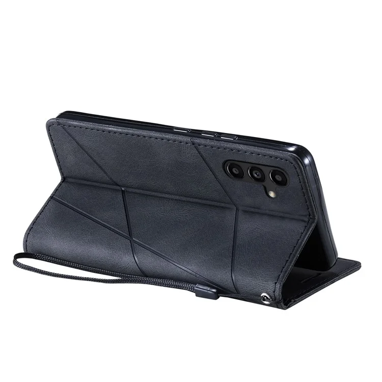 Para Samsung Galaxy A55 5G Capa de Telefone à Prova de Choque Suporte de Suporte PU Leather Wallet Imprinted Line Case - Preto