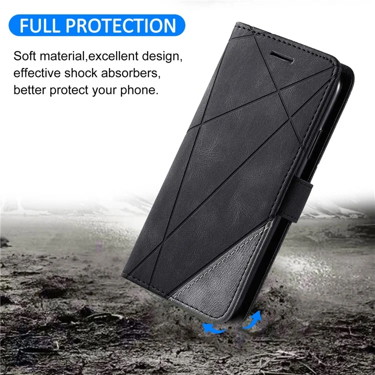 Para Samsung Galaxy A55 5G Capa de Telefone à Prova de Choque Suporte de Suporte PU Leather Wallet Imprinted Line Case - Preto