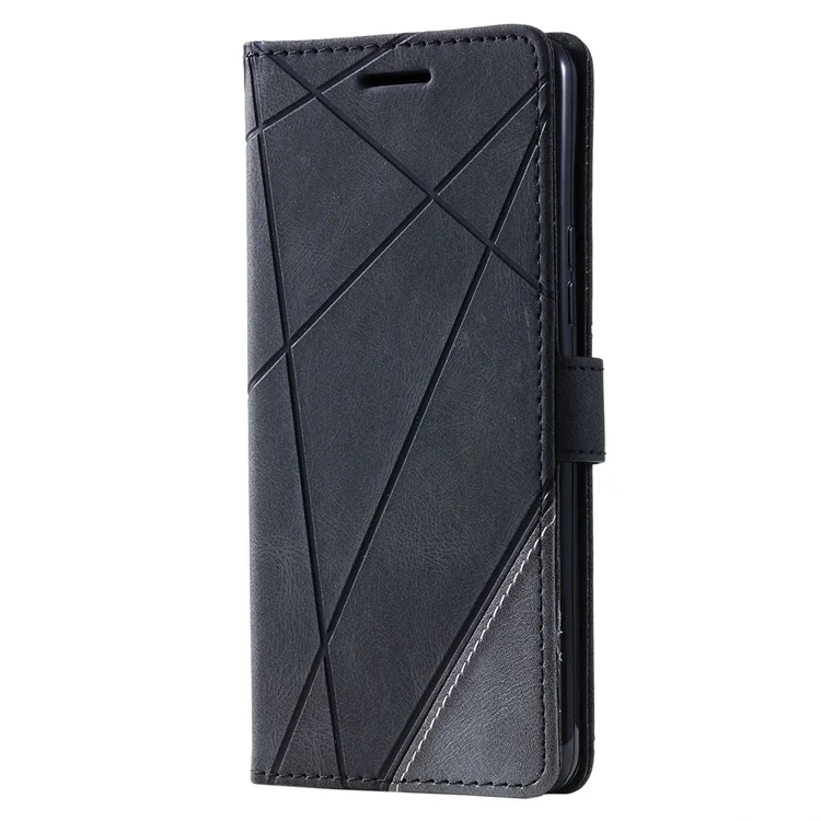 Para Samsung Galaxy A55 5G Capa de Telefone à Prova de Choque Suporte de Suporte PU Leather Wallet Imprinted Line Case - Preto