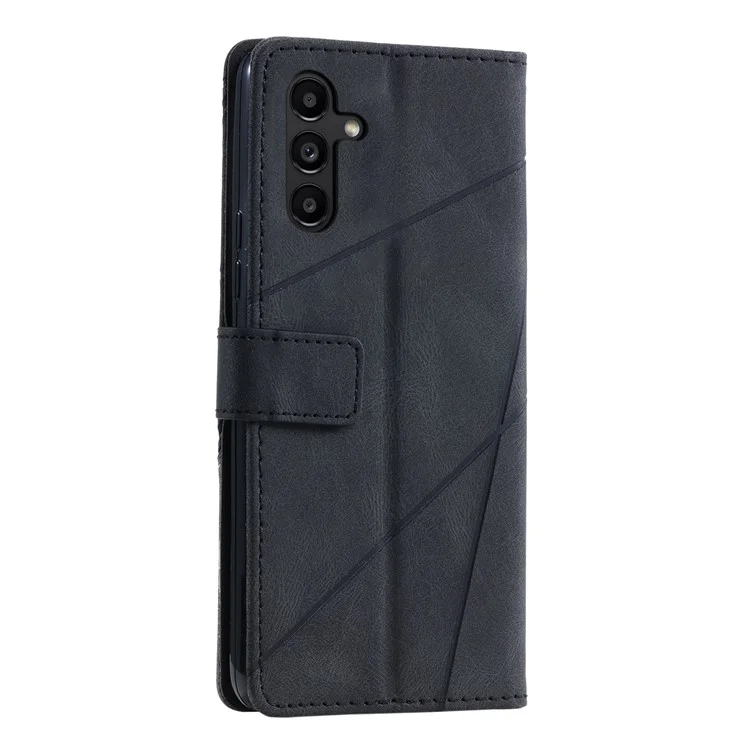 Para Samsung Galaxy A55 5G Capa de Telefone à Prova de Choque Suporte de Suporte PU Leather Wallet Imprinted Line Case - Preto