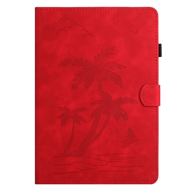 For Lenovo Tab M10 Plus (3rd Gen) Case Coconut Tree Imprinted PU Leather Folio Stand Smart Tablet Cover - Red