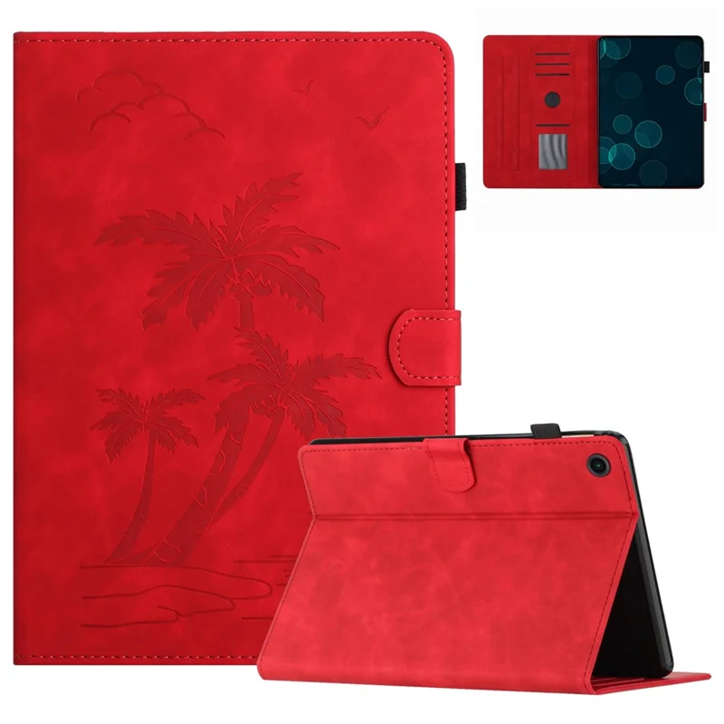 For Lenovo Tab M10 (Gen 3) Case Auto Sleep / Wake PU Leather Coconut Tree Pattern Tablet Cover - Red