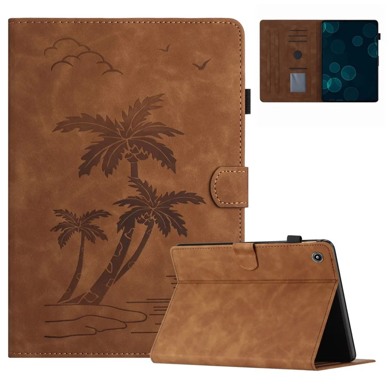 For Amazon Fire 7 2015 / (2017) / (2019) Case Card Slots PU Leather Pattern Folio Smart Tablet Cover - Brown