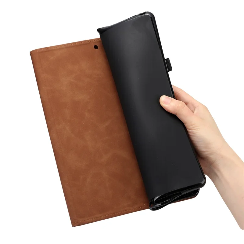 For Amazon Fire 7 2015 / (2017) / (2019) Case Card Slots PU Leather Pattern Folio Smart Tablet Cover - Brown