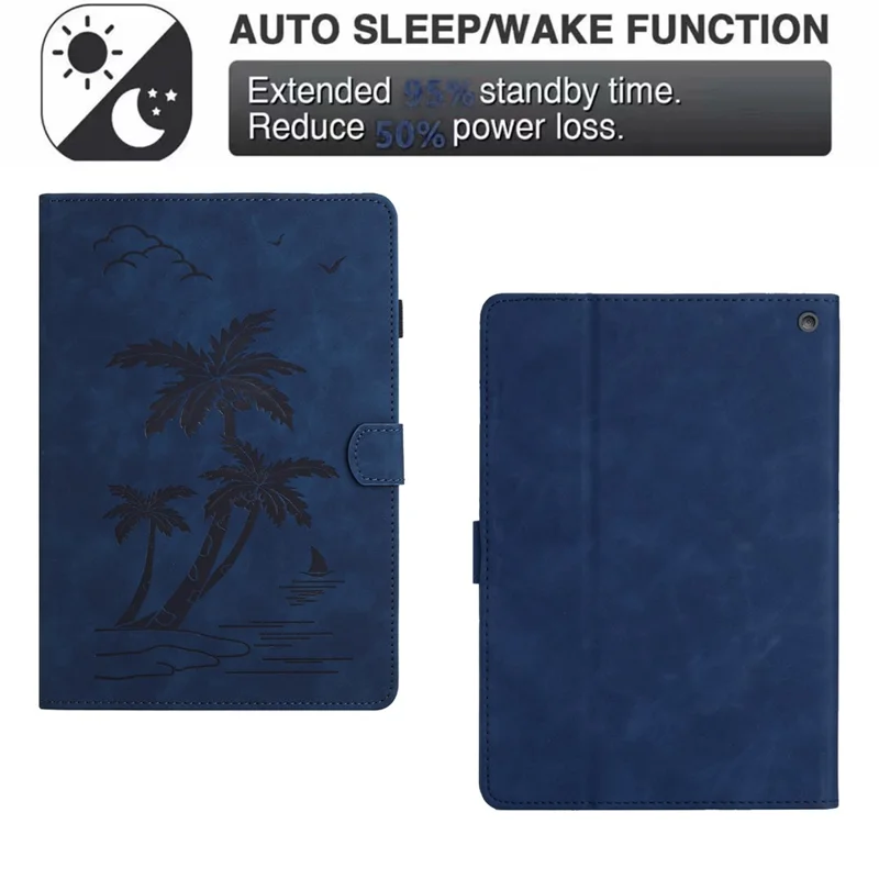 For Amazon Fire HD 10 (2021) / (2023) / Fire HD 10 Plus (2021) / (2023) Case Smart PU Leather Coconut Tree Tablet Cover - Blue