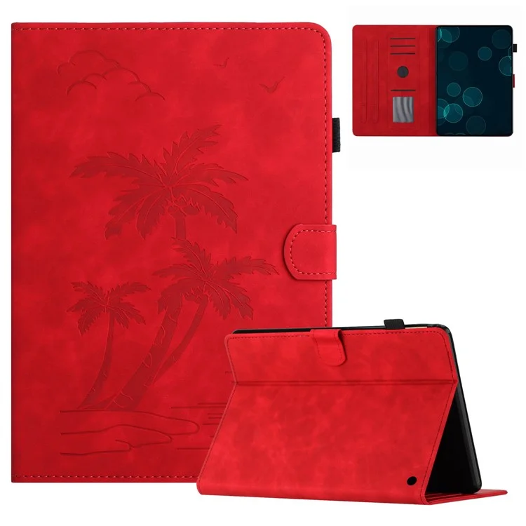 For Amazon Fire HD 10 (2021) / (2023) / Fire HD 10 Plus (2021) / (2023) Case Smart PU Leather Coconut Tree Tablet Cover - Red