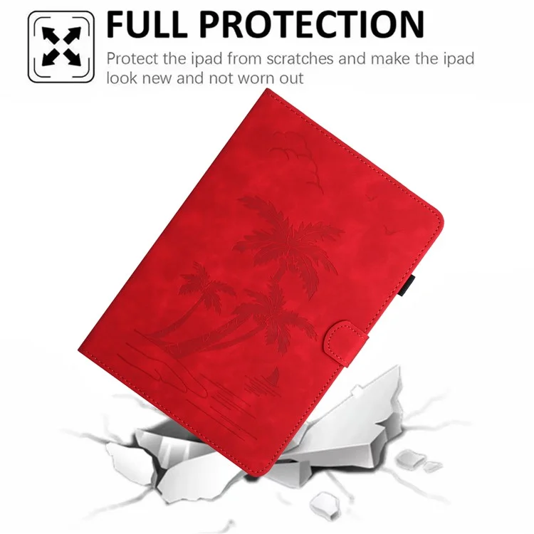 For Amazon Fire HD 10 (2021) / (2023) / Fire HD 10 Plus (2021) / (2023) Case Smart PU Leather Coconut Tree Tablet Cover - Red