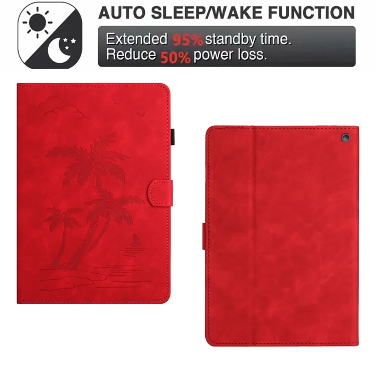 For Amazon Fire HD 10 (2021) / (2023) / Fire HD 10 Plus (2021) / (2023) Case Smart PU Leather Coconut Tree Tablet Cover - Red