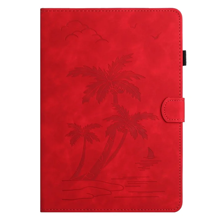 For Amazon Fire HD 10 (2021) / (2023) / Fire HD 10 Plus (2021) / (2023) Case Smart PU Leather Coconut Tree Tablet Cover - Red