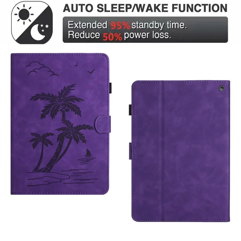 For Amazon Fire Max 11 Case PU Leather Viewing Stand Coconut Tree Tablet Cover with Card Holder - Purple