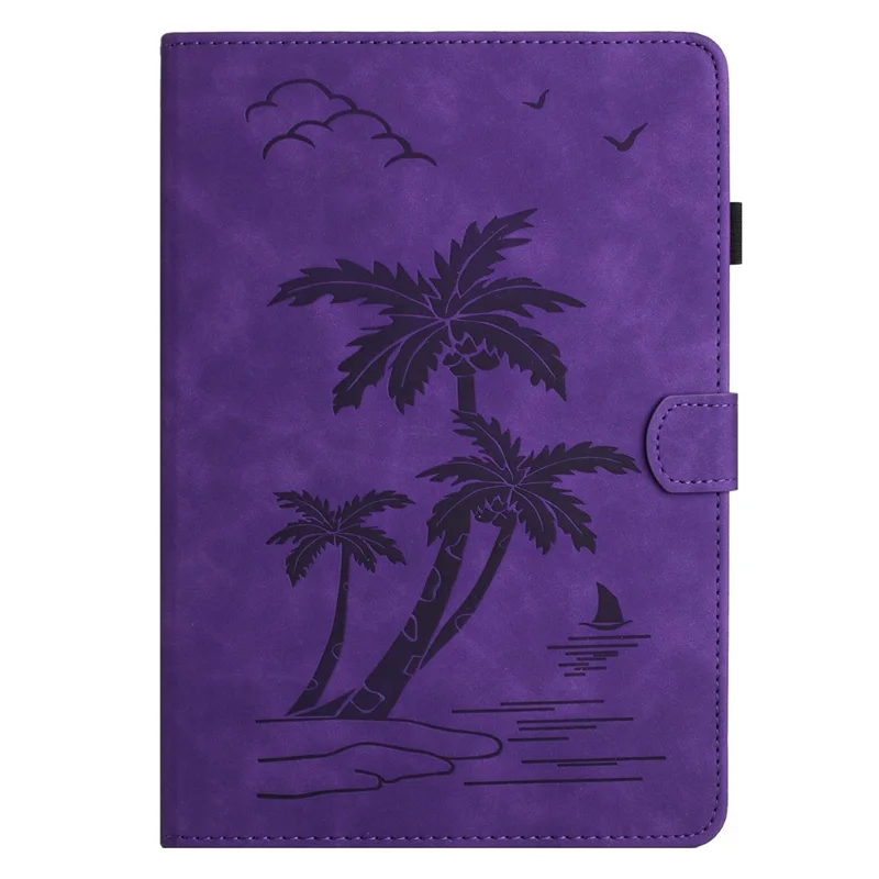 For Amazon Fire Max 11 Case PU Leather Viewing Stand Coconut Tree Tablet Cover with Card Holder - Purple