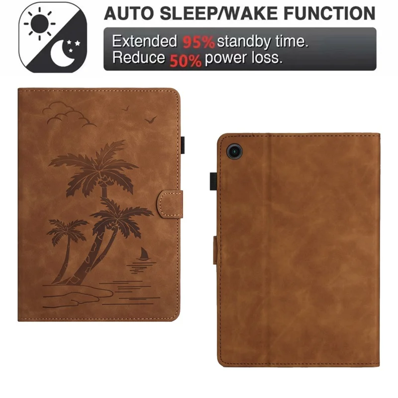 For Samsung Galaxy Tab A9+ (X210 / X216) Case with Card Holder Coconut Tree Pattern PU Leather Tablet Cover - Brown