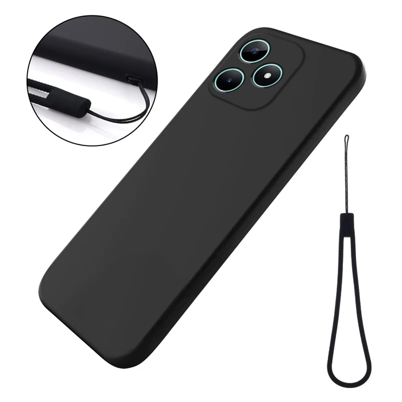 For Realme Note 50 4G Case with Wrist Strap Liquid Silicone Phone Cover - Black