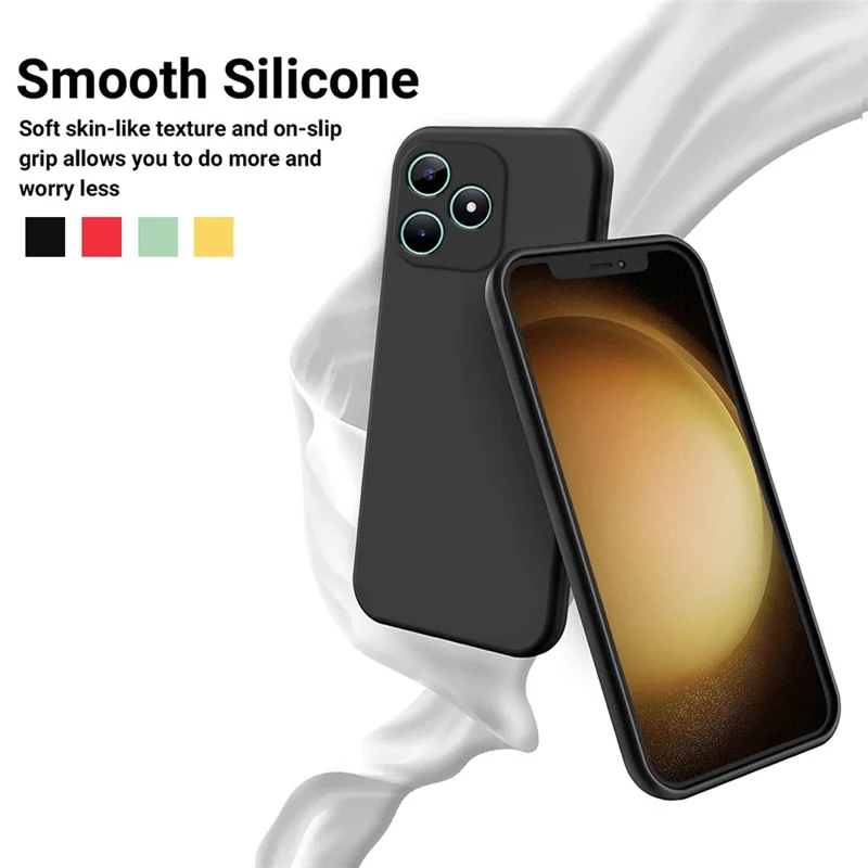 For Realme Note 50 4G Case with Wrist Strap Liquid Silicone Phone Cover - Black