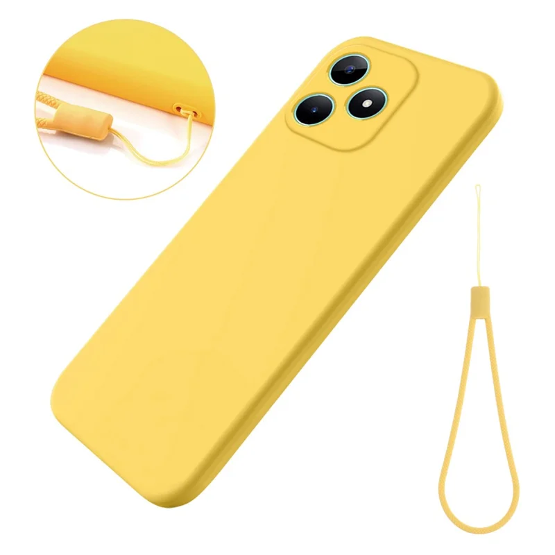 For Realme Note 50 4G Case with Wrist Strap Liquid Silicone Phone Cover - Yellow