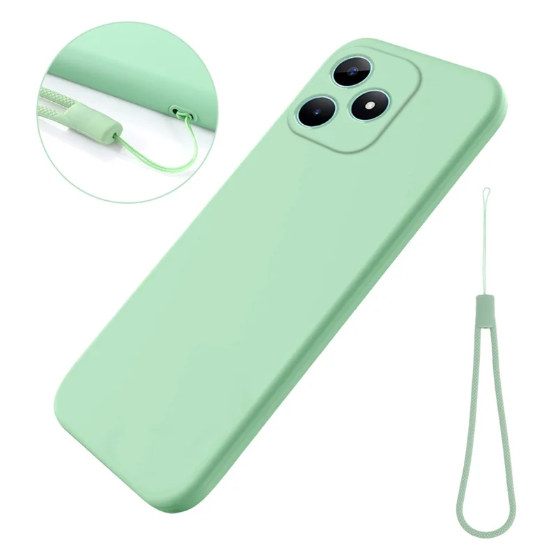 For Realme Note 50 4G Case with Wrist Strap Liquid Silicone Phone Cover - Green