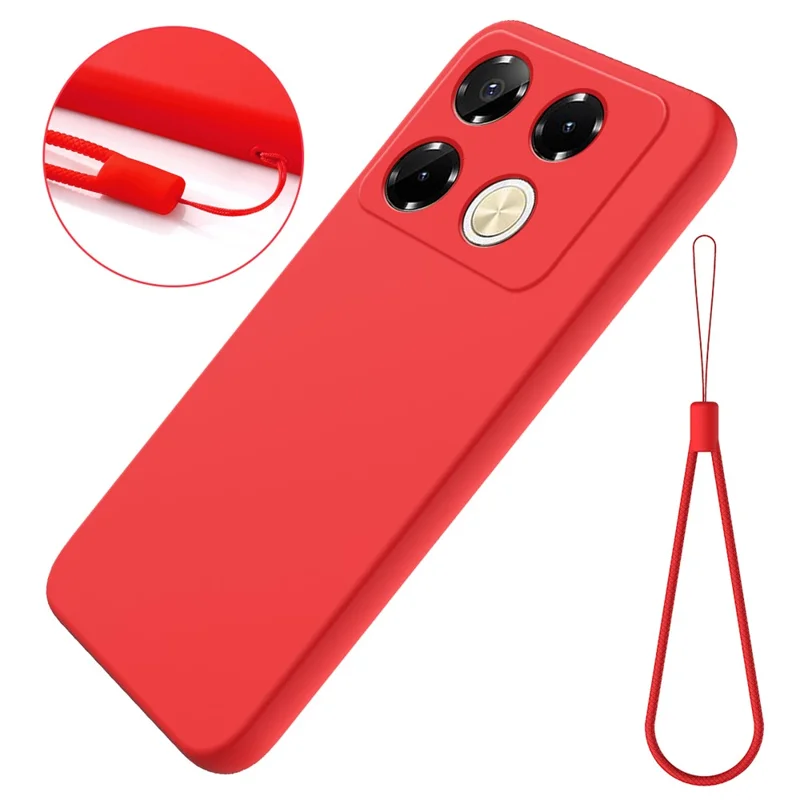 Pour Infinix Note 40 Pro 4G Étui en Silicone Liquide Antiraye Coque de Protection avec Sangle pour Poignet - Rouge
