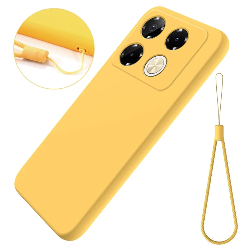 For Infinix Note 40 Pro 4G Case Liquid Silicone Scratch-Proof Protective Shell with Hand Strap - Yellow