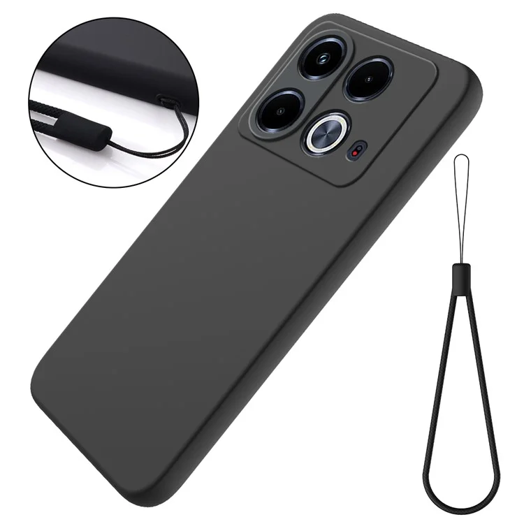 For Infinix Note 40 Case Anti-Scratch Liquid Silicone Phone Cover with Hand Strap - Black
