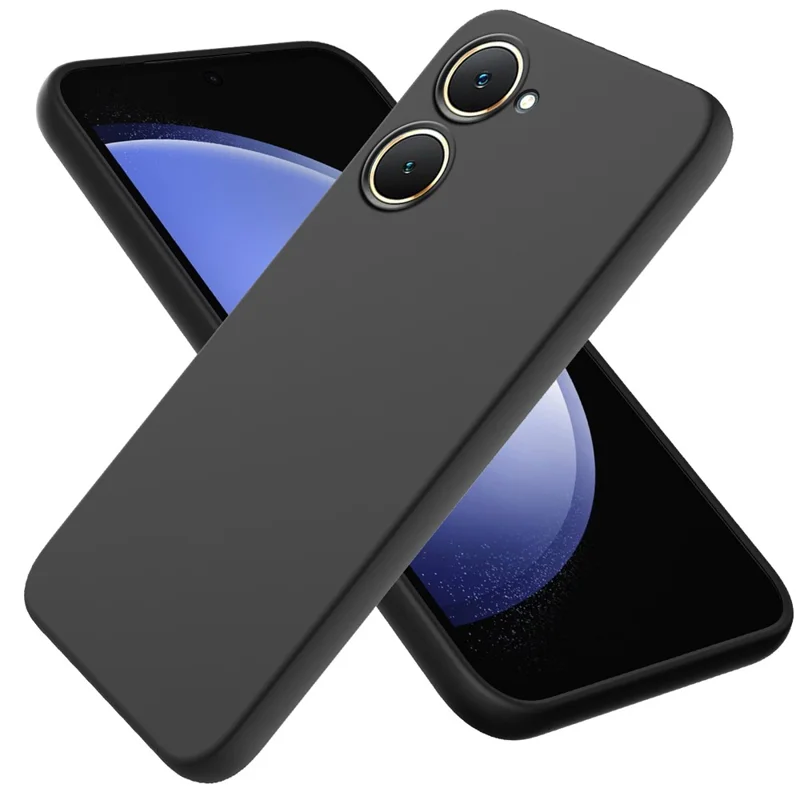 For vivo Y03 Phone Cover Liquid Silicone Drop-resistant Protective Case with Hand Strap - Black