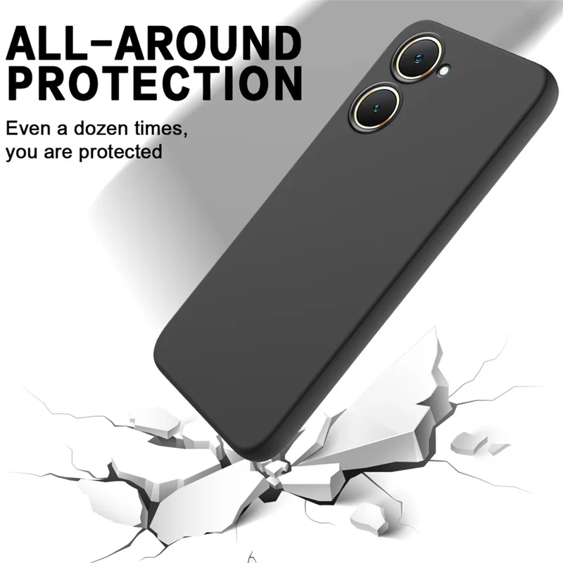 For vivo Y03 Phone Cover Liquid Silicone Drop-resistant Protective Case with Hand Strap - Black