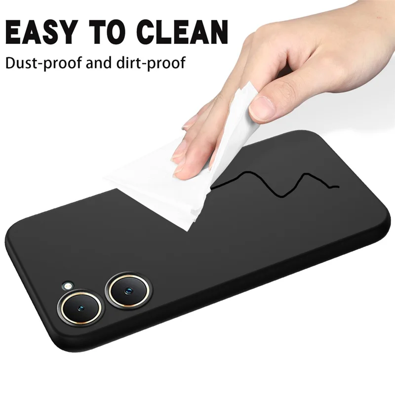 For vivo Y03 Phone Cover Liquid Silicone Drop-resistant Protective Case with Hand Strap - Black