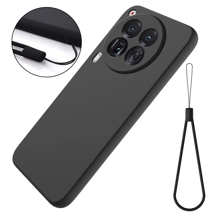 Para TECNO Camon 30 Premier 5G Case Líquido Silicone Anti-Fall Capa de Telefone com Alça de Mão - Preto