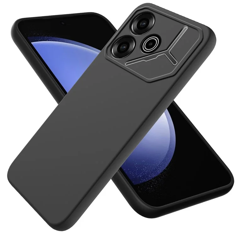 For TECNO Pova 6 5G Case Soft Liquid Silicone Phone Back Cover with Lanyard - Black