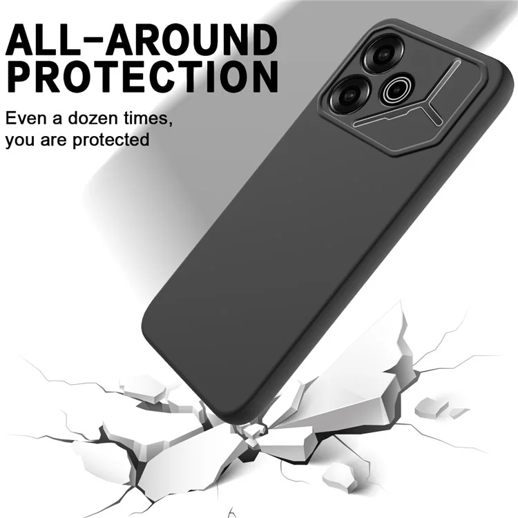 For TECNO Pova 6 5G Case Soft Liquid Silicone Phone Back Cover with Lanyard - Black