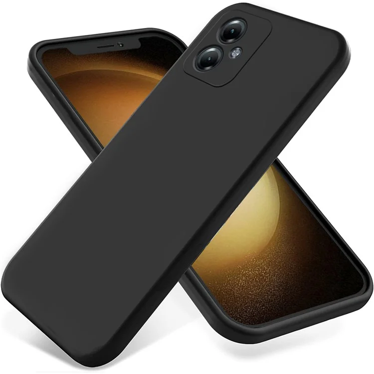 Für Motorola Moto G64 5G-Handyhülle, flüssiges Silikon, stoßfeste Handyhülle mit Handschlaufe - Schwarz