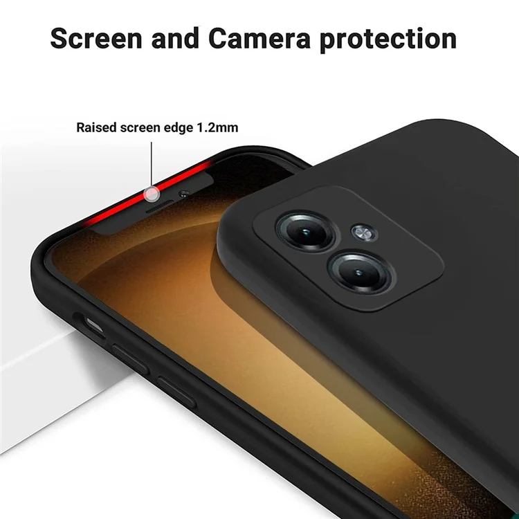Für Motorola Moto G64 5G-Handyhülle, flüssiges Silikon, stoßfeste Handyhülle mit Handschlaufe - Schwarz