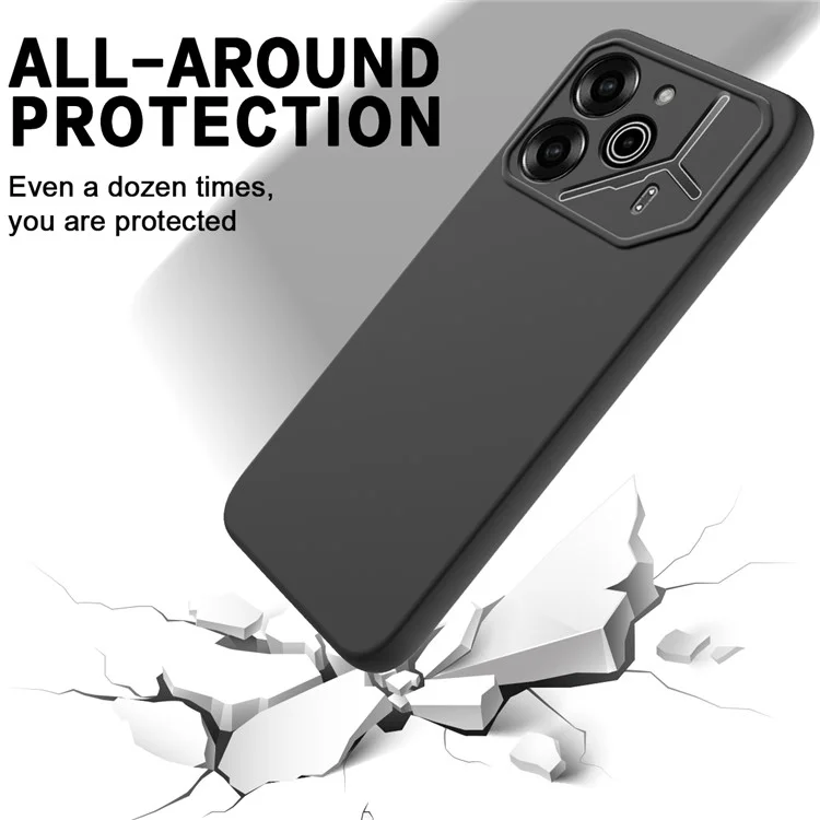 For TECNO Pova 6 Pro 5G Scratch Resistant Case Liquid Silicone Phone Cover with Hand Strap - Black