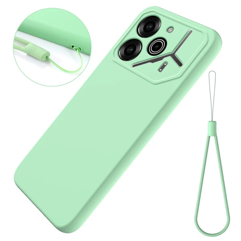 For TECNO Pova 6 Pro 5G Scratch Resistant Case Liquid Silicone Phone Cover with Hand Strap - Green