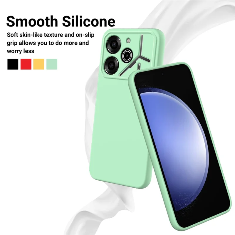 For TECNO Pova 6 Pro 5G Scratch Resistant Case Liquid Silicone Phone Cover with Hand Strap - Green