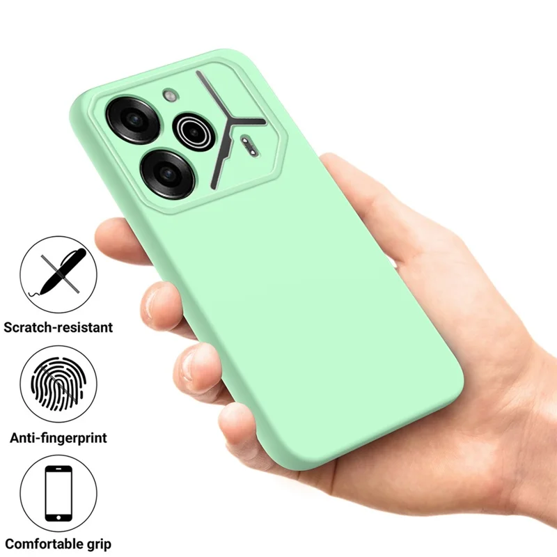 For TECNO Pova 6 Pro 5G Scratch Resistant Case Liquid Silicone Phone Cover with Hand Strap - Green