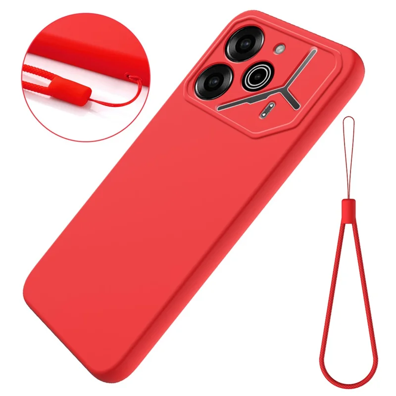 For TECNO Pova 6 Pro 5G Scratch Resistant Case Liquid Silicone Phone Cover with Hand Strap - Red