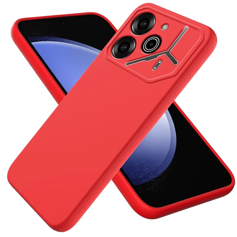 For TECNO Pova 6 Pro 5G Scratch Resistant Case Liquid Silicone Phone Cover with Hand Strap - Red