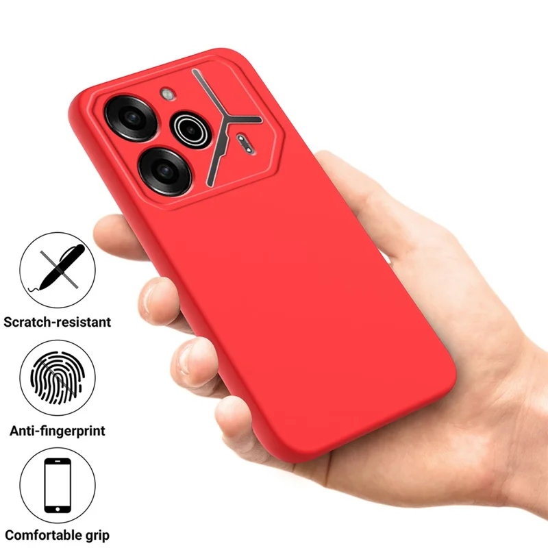 For TECNO Pova 6 Pro 5G Scratch Resistant Case Liquid Silicone Phone Cover with Hand Strap - Red
