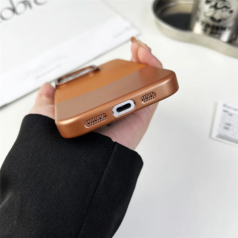 For iPhone 12 Pro Max Shockproof Case Nappa Texture PU+PC Slim Phone Cover - Titanium Grey