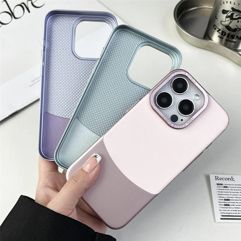 For iPhone 12 Pro Max Shockproof Case Nappa Texture PU+PC Slim Phone Cover - Titanium Grey