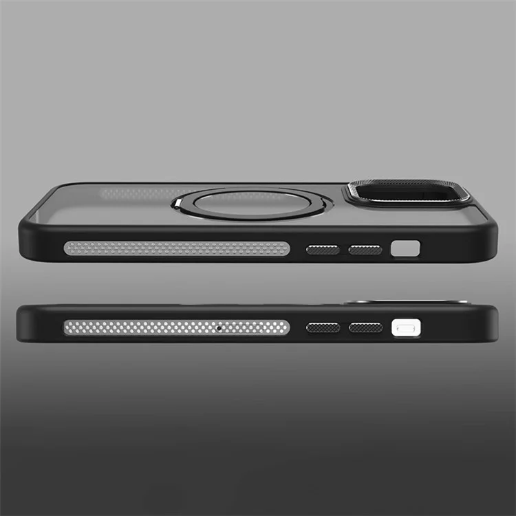 For iPhone 13 Pro Max Magnetic Case Rotary Ring Kickstand PC+TPU Protective Phone Cover - Black
