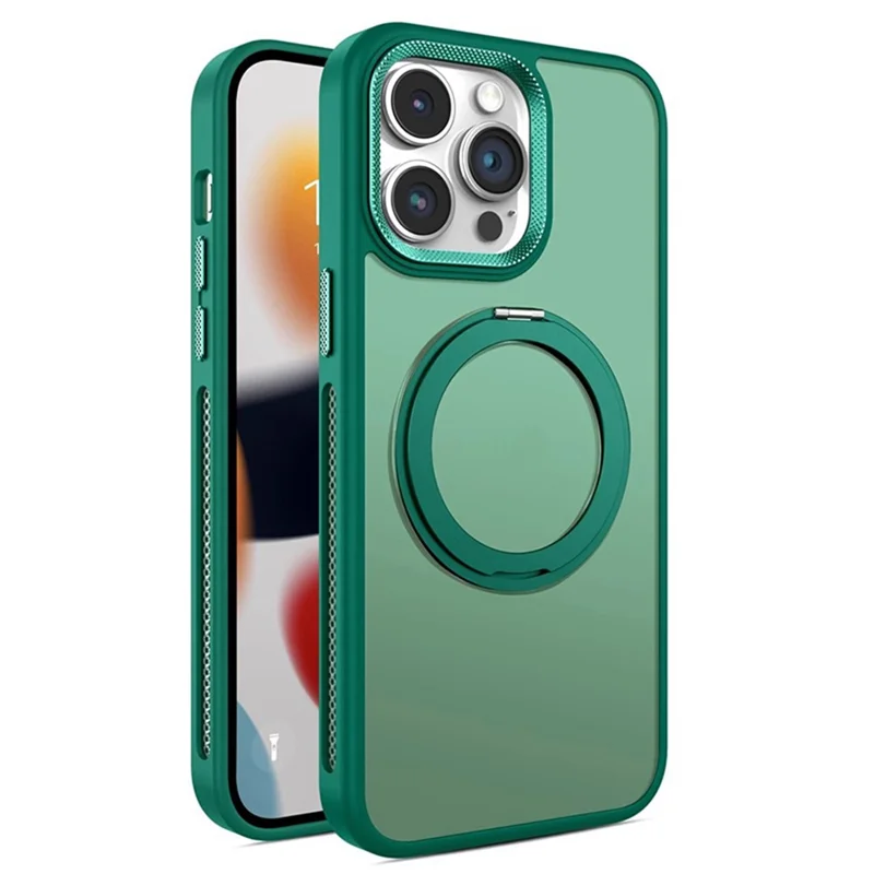 For iPhone 13 Pro Max Magnetic Case Rotary Ring Kickstand PC+TPU Protective Phone Cover - Green