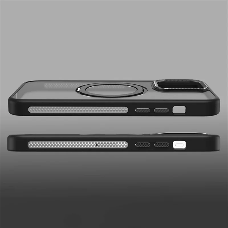 For iPhone 15 Pro Max Case PC+TPU Bump Proof Ring Kickstand Phone Cover Compatible with MagSafe - Black